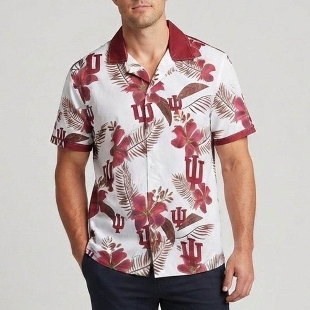 Indiana University Hoosiers Hawaiian Shirt XXL Floral Tropical IU Logo Button Up